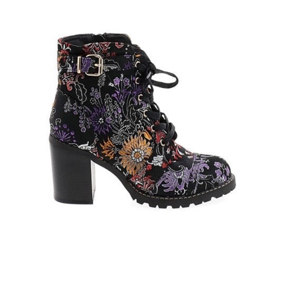 Diba Black Floral Ankle Boots
